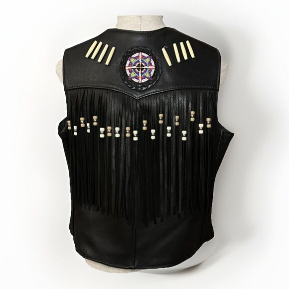 Vintage S.P. Leathers Buffalo Nickel Fringe Leather Biker Vest USA - Picture 2 of 16